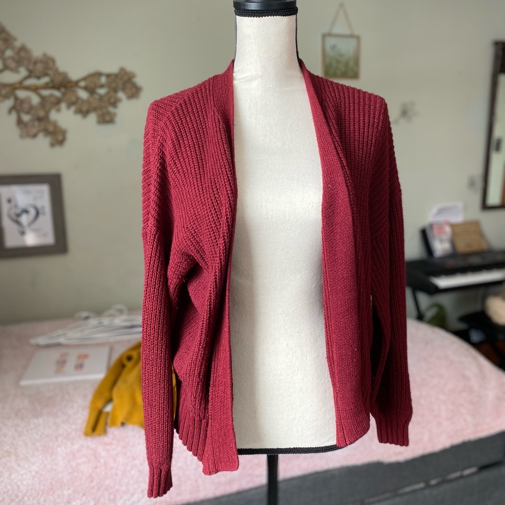 Dark Red Knit Cardigan